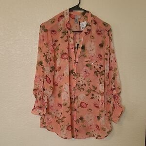 Kut from the Kloth Floral Blouse in Pink and Green